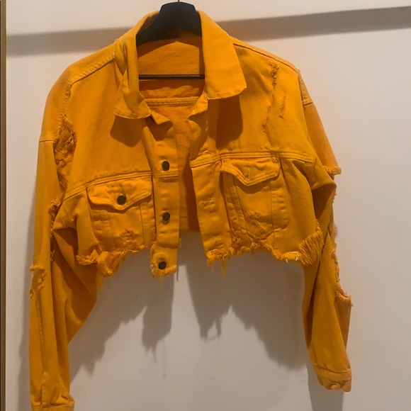 cropped orange denim jacket